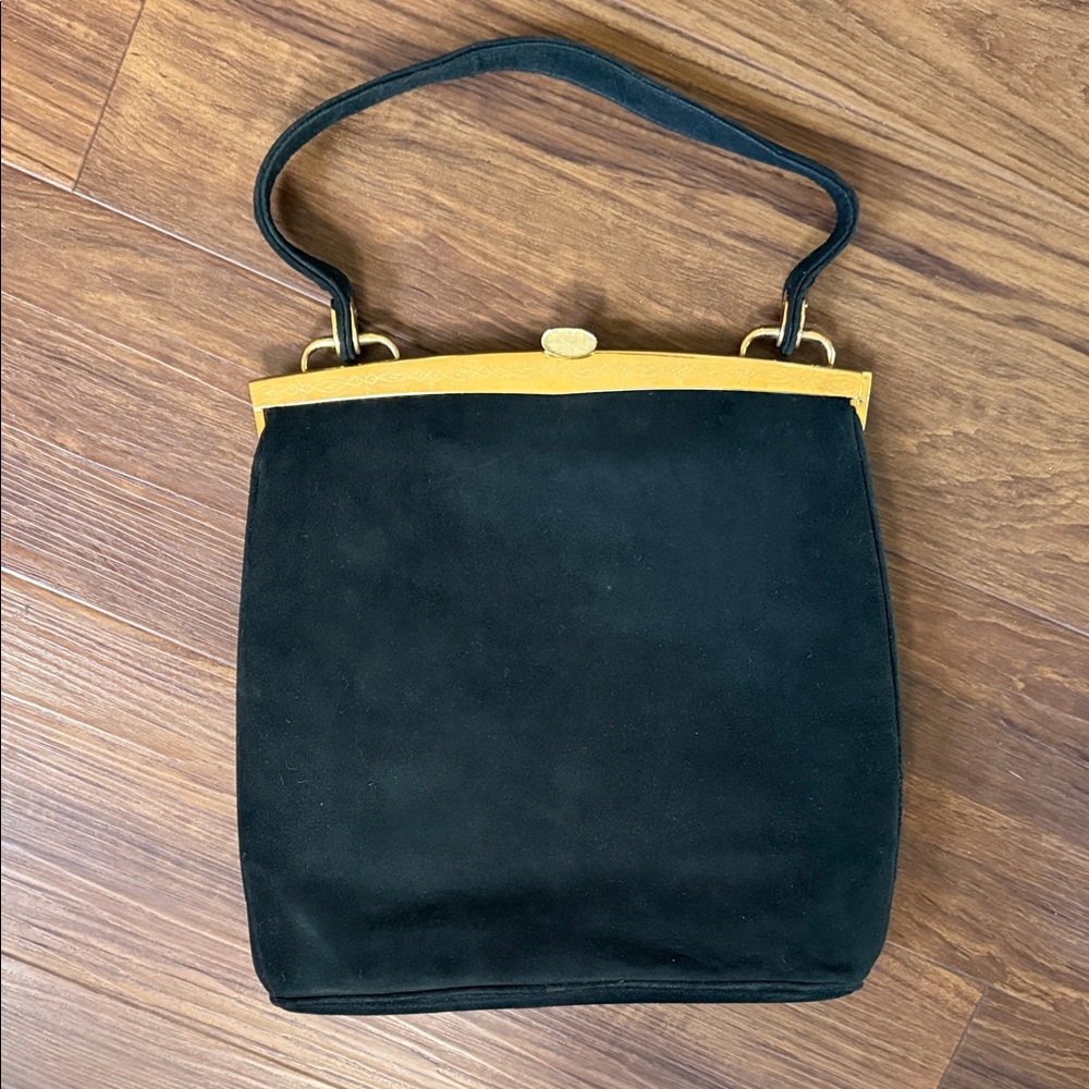 VINTAGE BLACK CROWN LEWIS HANDBAG PURSE WITH GOLD CLASP